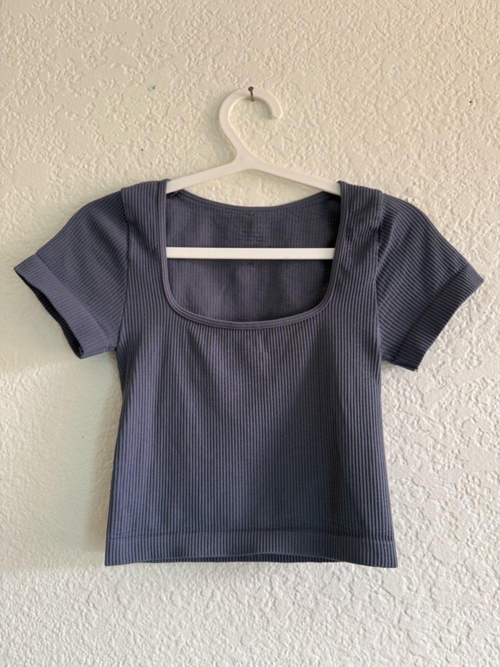 Square-Neck Ribbed Crop Top - Slate Grey